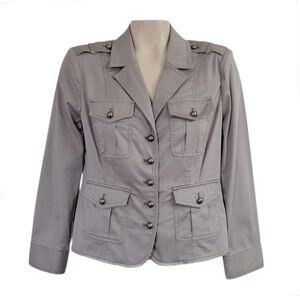 White House Black Market Gray Blazer Jacket Button Front Structured 10